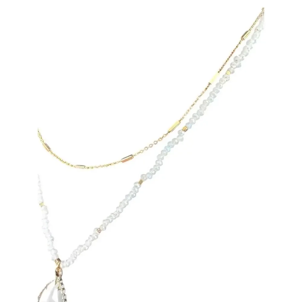 Gold Layered Necklace Moonstone Opalite Teardrop Seed Bead Bar Chain Set 16 In